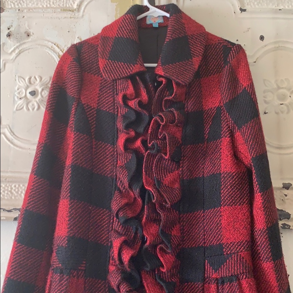 Red plaid wool Tracy Reese coat